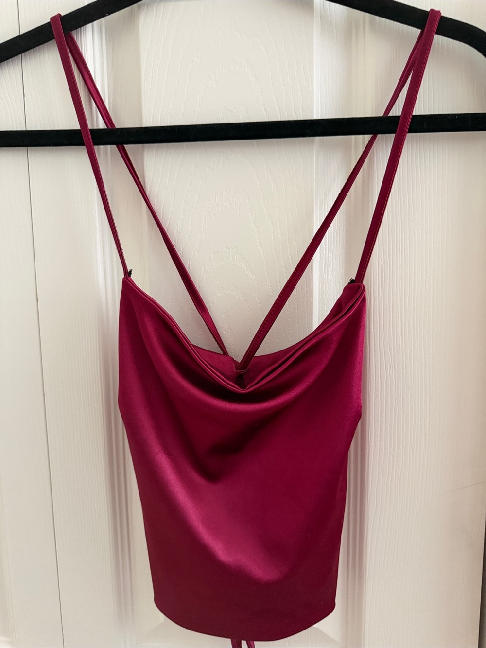 SHEIN Satin Cowl Neck Crop Top in Burgundy